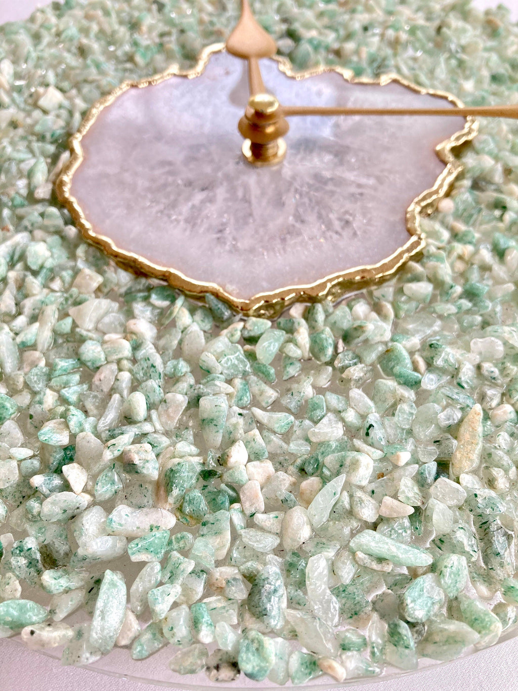 White Agate Wall Clock with Light Green Crystal Rim, 10 Inch-3