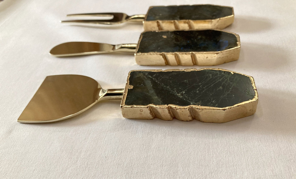Set of 3 Labradorite Gemstone Agate Cheese Knives/Spreaders