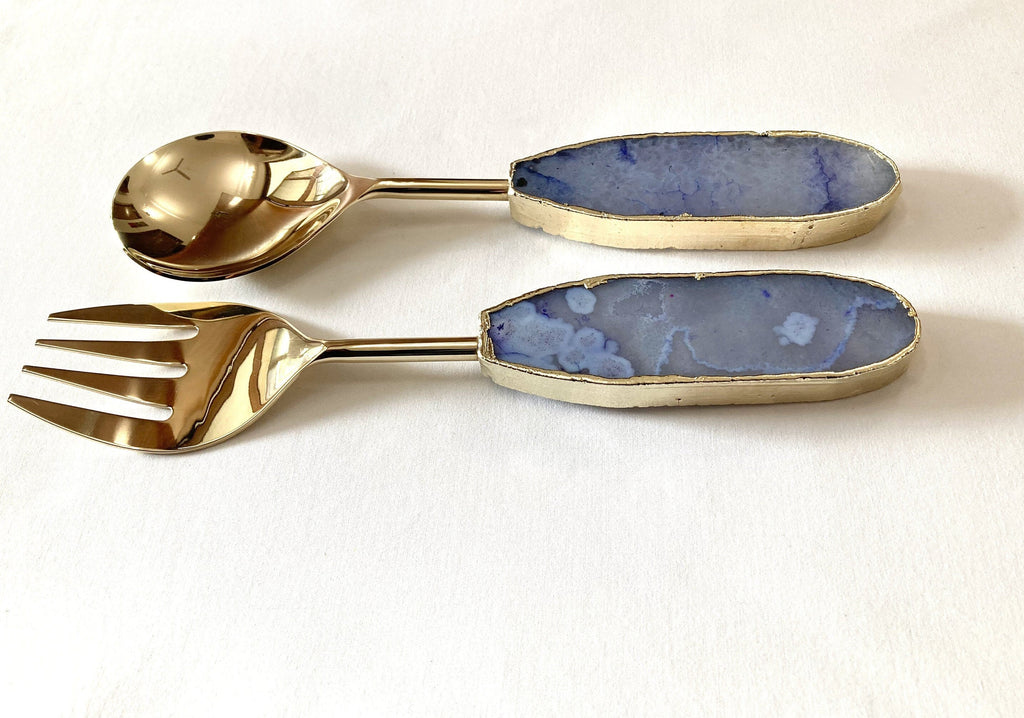 Light Ink Blue Agate Salad Server - Set of 2