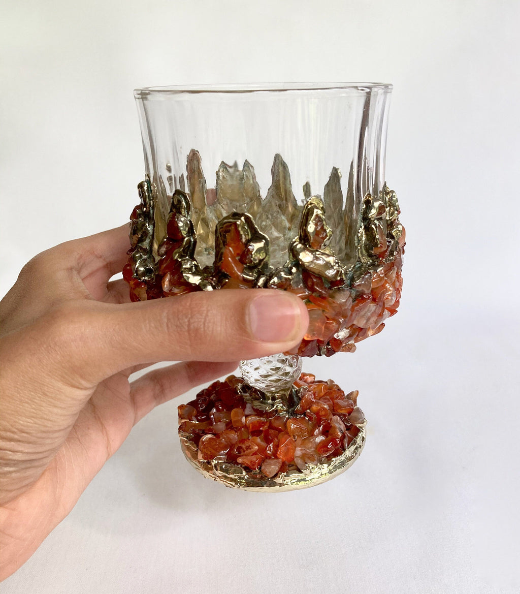 Crystal Wine Glasses with Red Agate – Set of 1 or 2, 7 oz