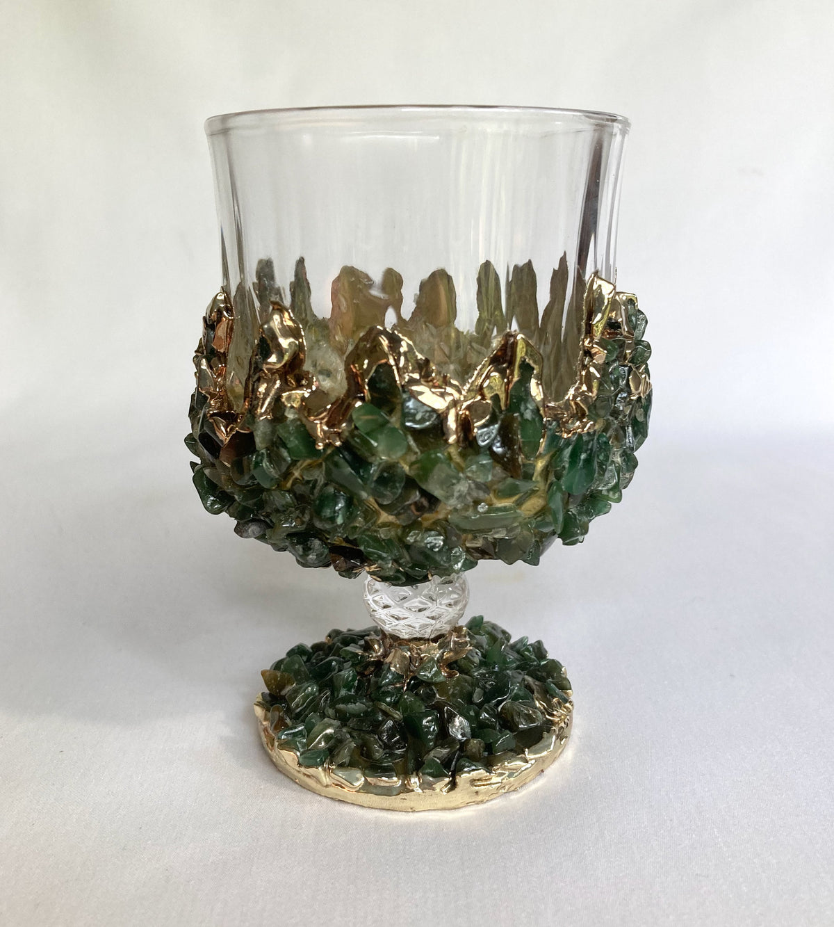 Crystal Wine Glasses with Dark Green Agate – Set of 1 or 2, 7 oz