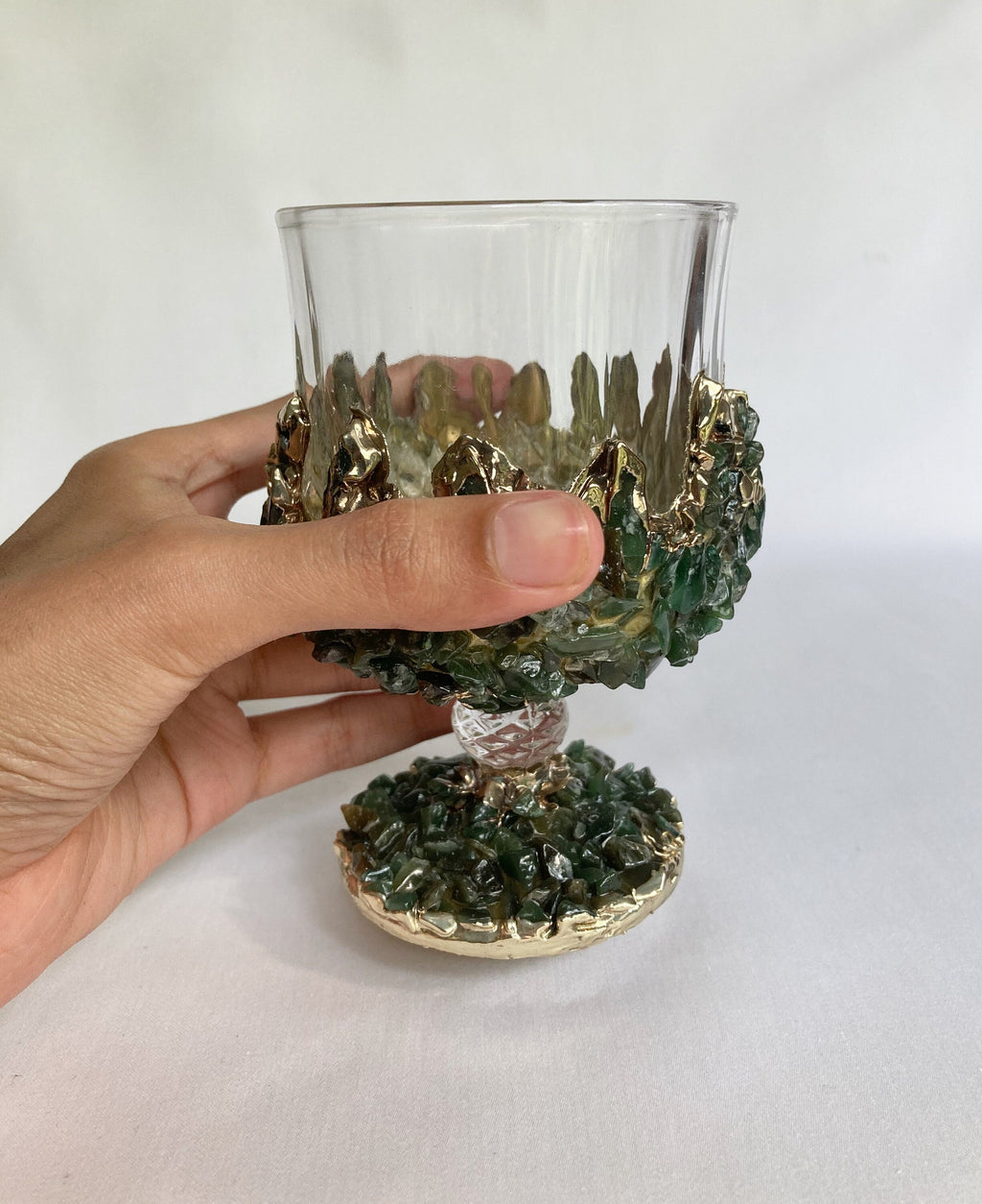 Crystal Wine Glasses with Dark Green Agate – Set of 1 or 2, 7 oz