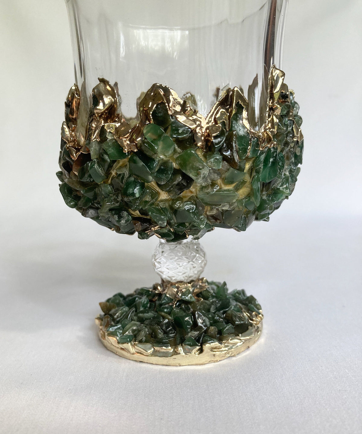 Crystal Wine Glasses with Dark Green Agate – Set of 1 or 2, 7 oz