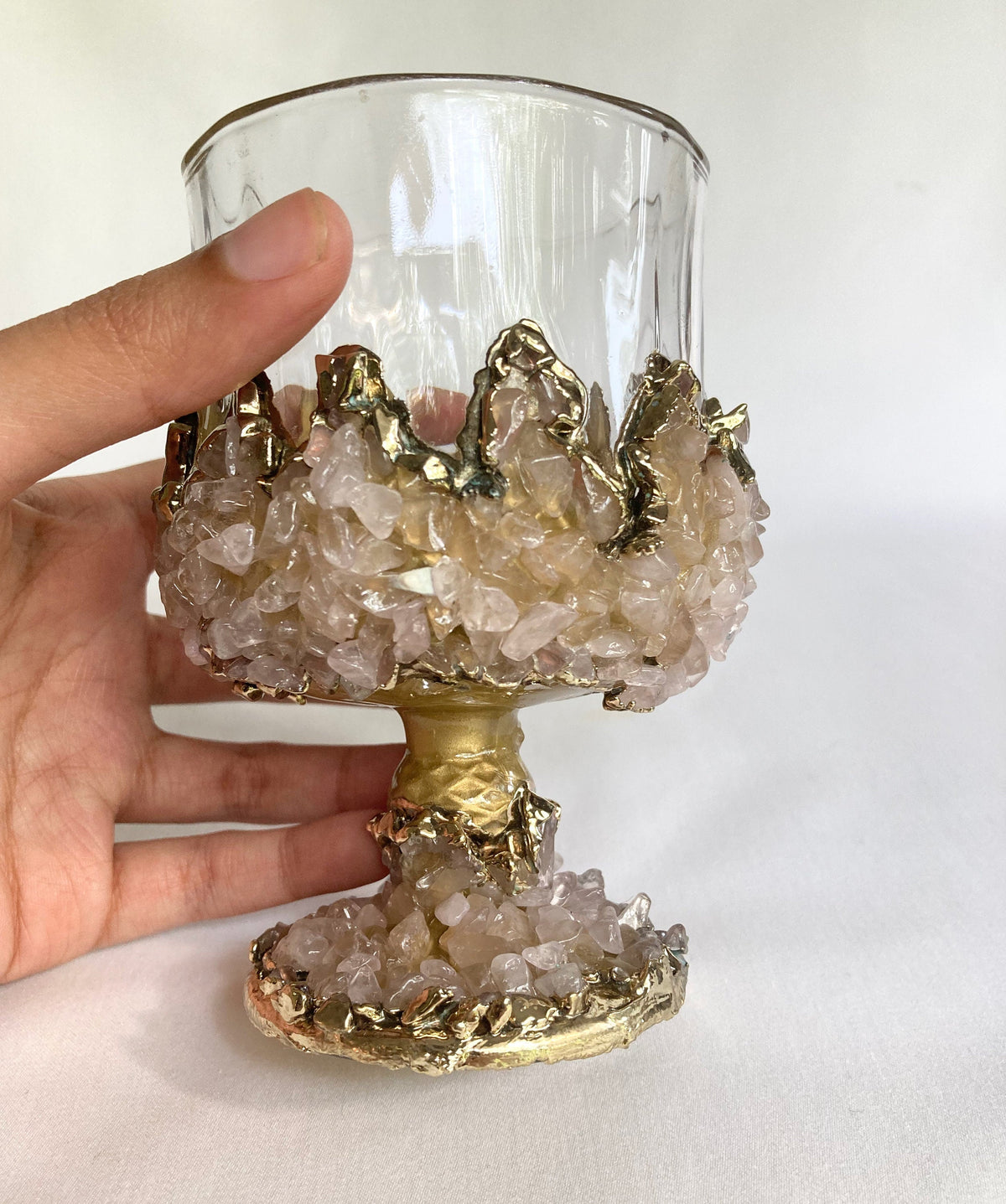 Crystal Wine Glasses with Rose Quartz Agate – Set of 1 or 2, 7 oz