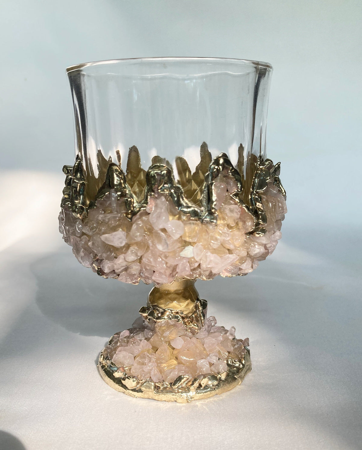 Crystal Wine Glasses with Rose Quartz Agate – Set of 1 or 2, 7 oz