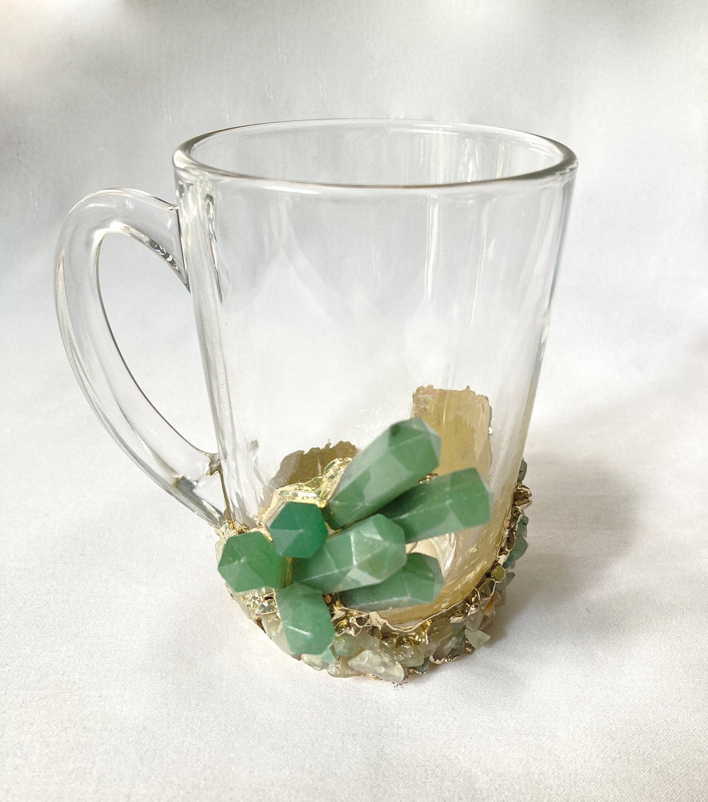 Crystal Coffee & Tea Glasses with Green Agate – Set of 1 or 2, 11 oz