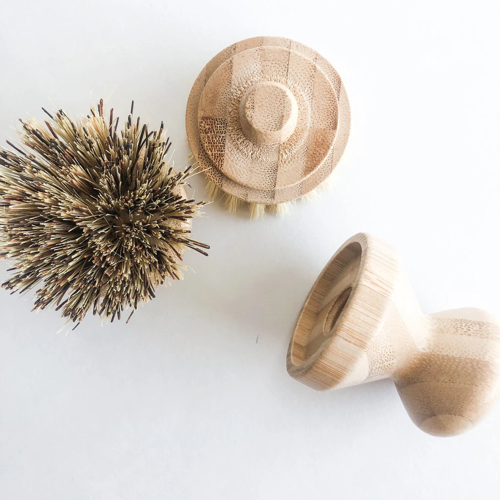 Natural Bamboo Pot & Dish Brush With Replaceable Head - Organic Biodegradable Zero Waste Multipurpose Brush - Sustainable Kitchen
