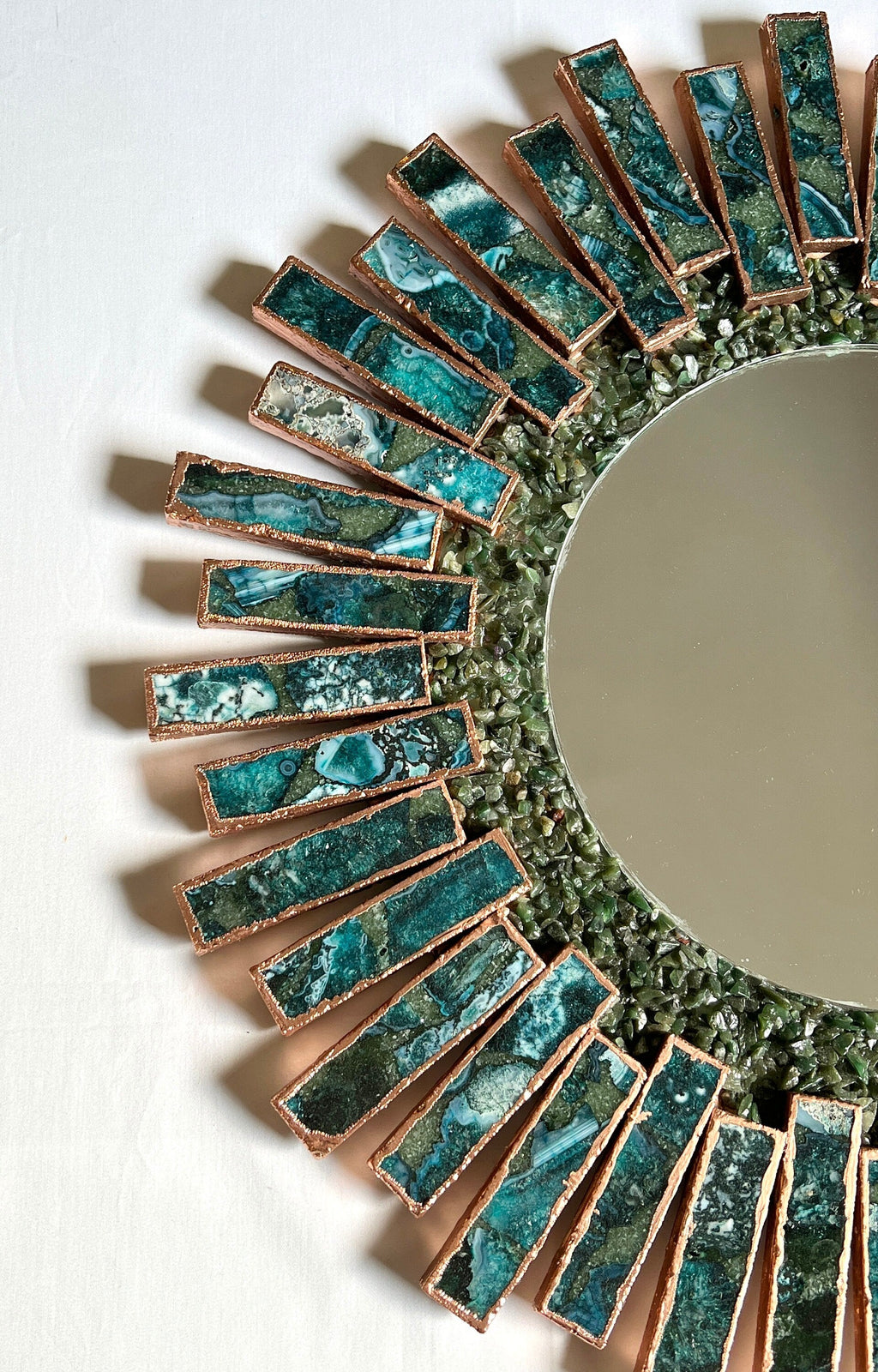 Starburst Agate Mirror with Blue and Green Agate – 20" Round