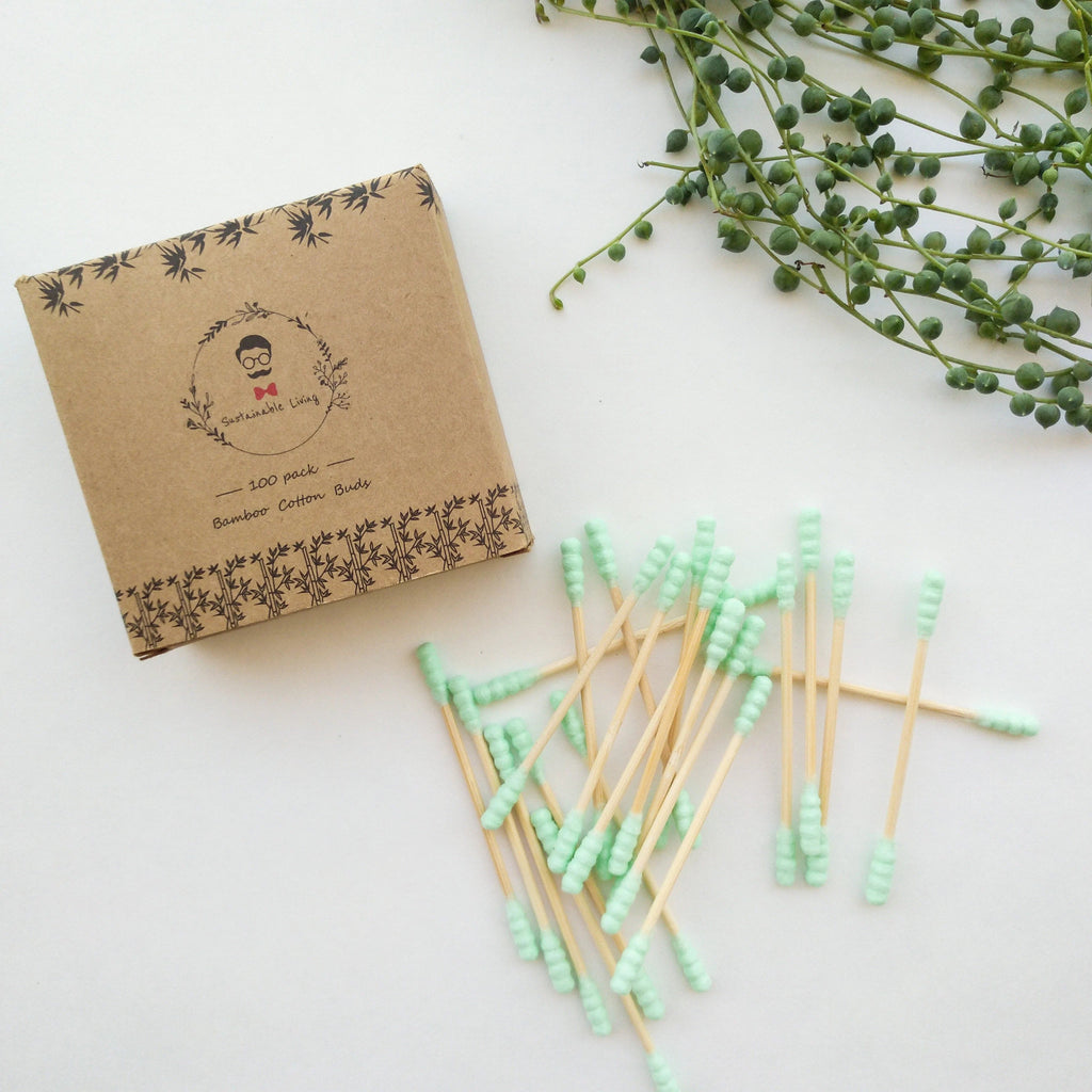 Organic Biodegradable Bamboo Cotton Buds - Plastic Free Zero Waste Natural Bamboo Q-tips - Eco Friendly Sustainable Swabs - Pack of 100
