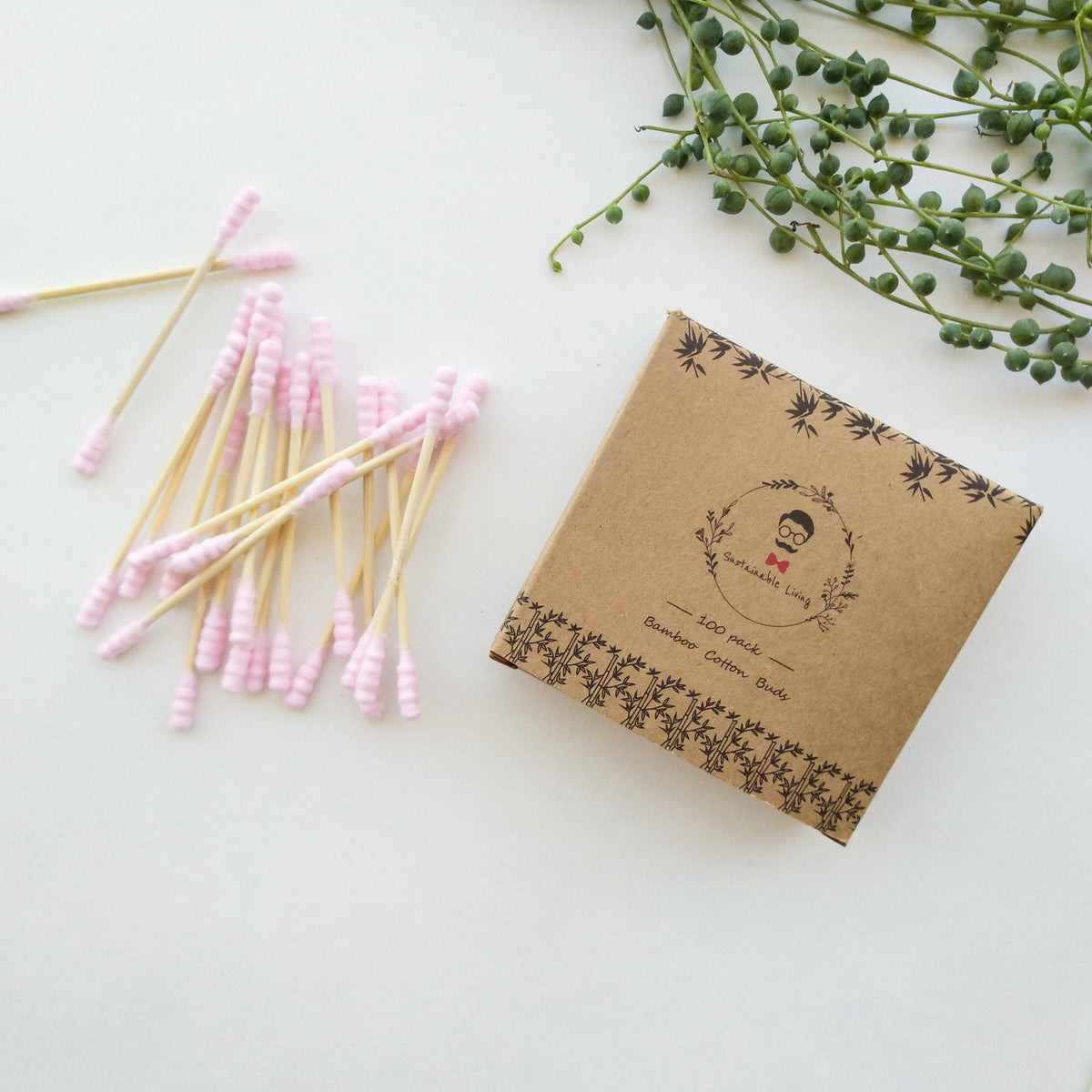 Organic Biodegradable Bamboo Cotton Buds - Plastic Free Zero Waste Natural Bamboo Q-tips - Eco Friendly Sustainable Swabs - Pack of 100