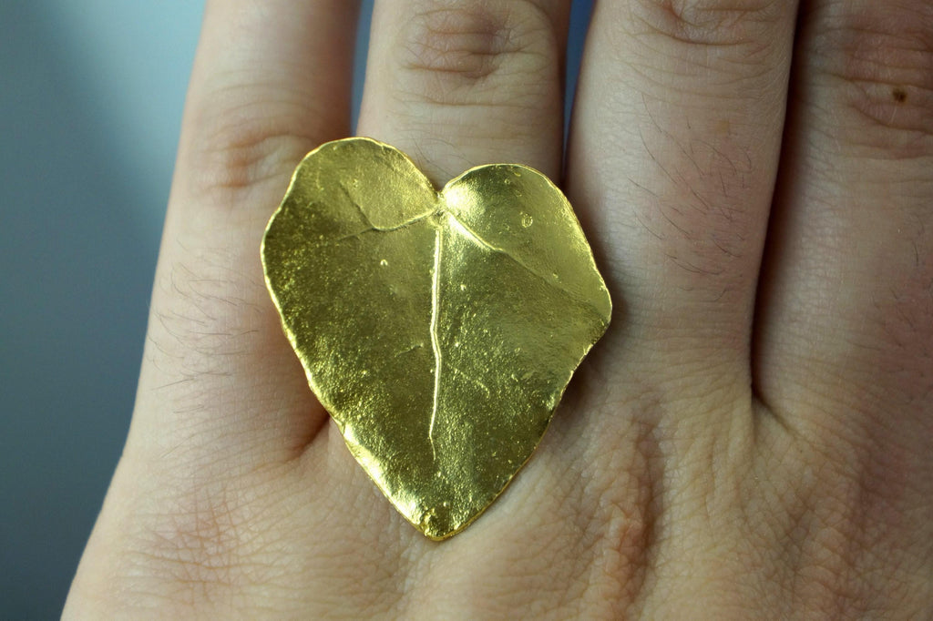Sterling Silver Ivy Leaf Heart Ring Goldplated.