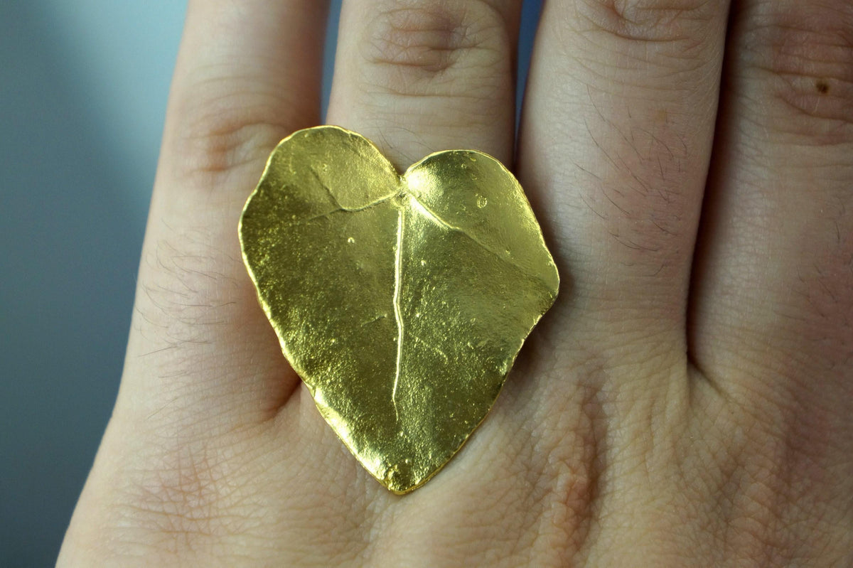 Sterling Silver Ivy Leaf Heart Ring Goldplated.