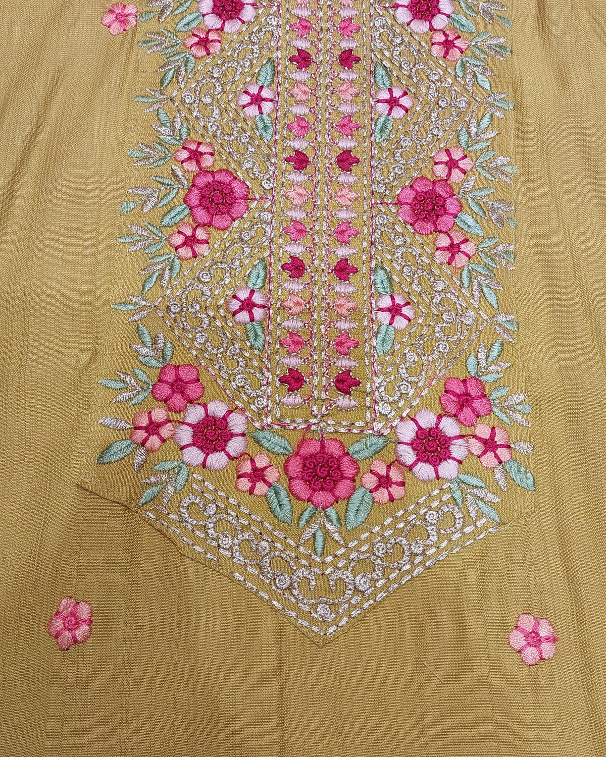 Mustard Yellow Floral Embroidered Kurta Set with Palazzo & Embroidered Organza Dupatta