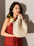 Italian Breeze Top Handle Bag – Artisan Crochet Woven Tote with Leather Trim & Drawstring Pouch - Top Handles at Dealshubindia