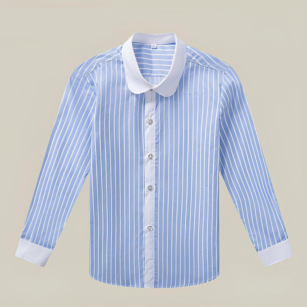 Blue Stripe Unisex Long Sleeve Cotton Shirt for Boys and Girls Age 3 to 10 Years