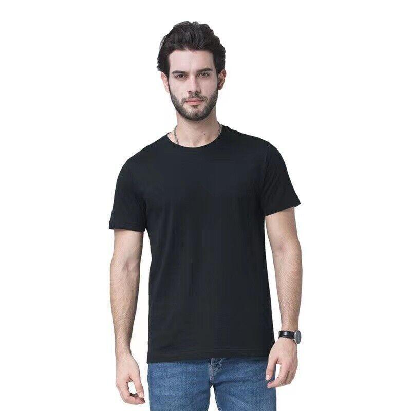 Men T-shirt Plain Blank Heavy Cotton Basic Tee Short Sleeve Large S - 5XL Black