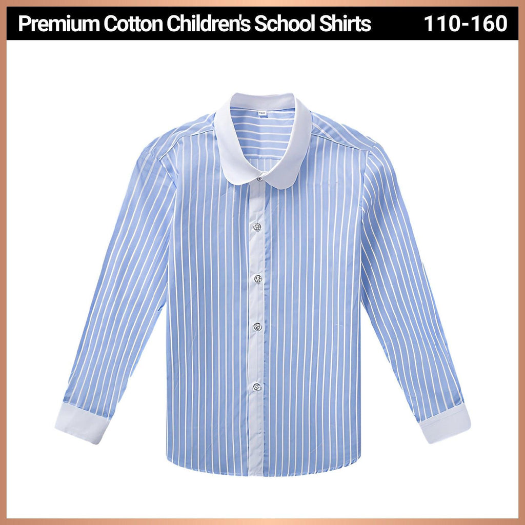 Blue Stripe Unisex Long Sleeve Cotton Shirt for Boys and Girls Age 3 to 10 Years