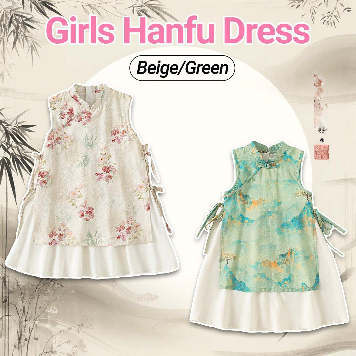 Floral Chinese Style Hanfu Cheongsam Dress for Girls Traditional National Outfit