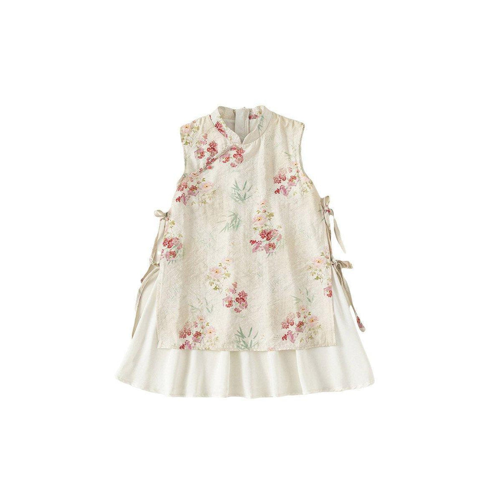 Floral Chinese Style Hanfu Cheongsam Dress for Girls Traditional National Outfit