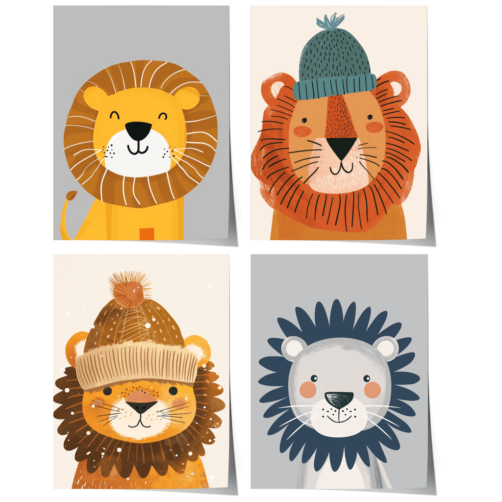 Löwen Poster Kinderzimmer · Geschenkidee für Kinder · Kinderzimmer Deko  · Winter Herbst Löwe Mütze · Deko Print ohne Rahmen