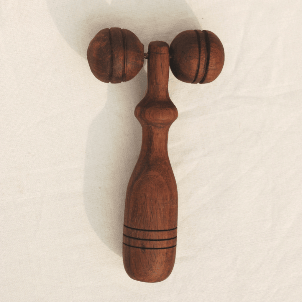 Wooden facial massage roller