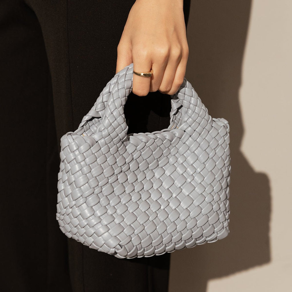 Mini Woven Top Handle Bag – Handcrafted Intrecciato Leather Cube Bag with Detachable Pouch - Top Handles at Dealshubindia