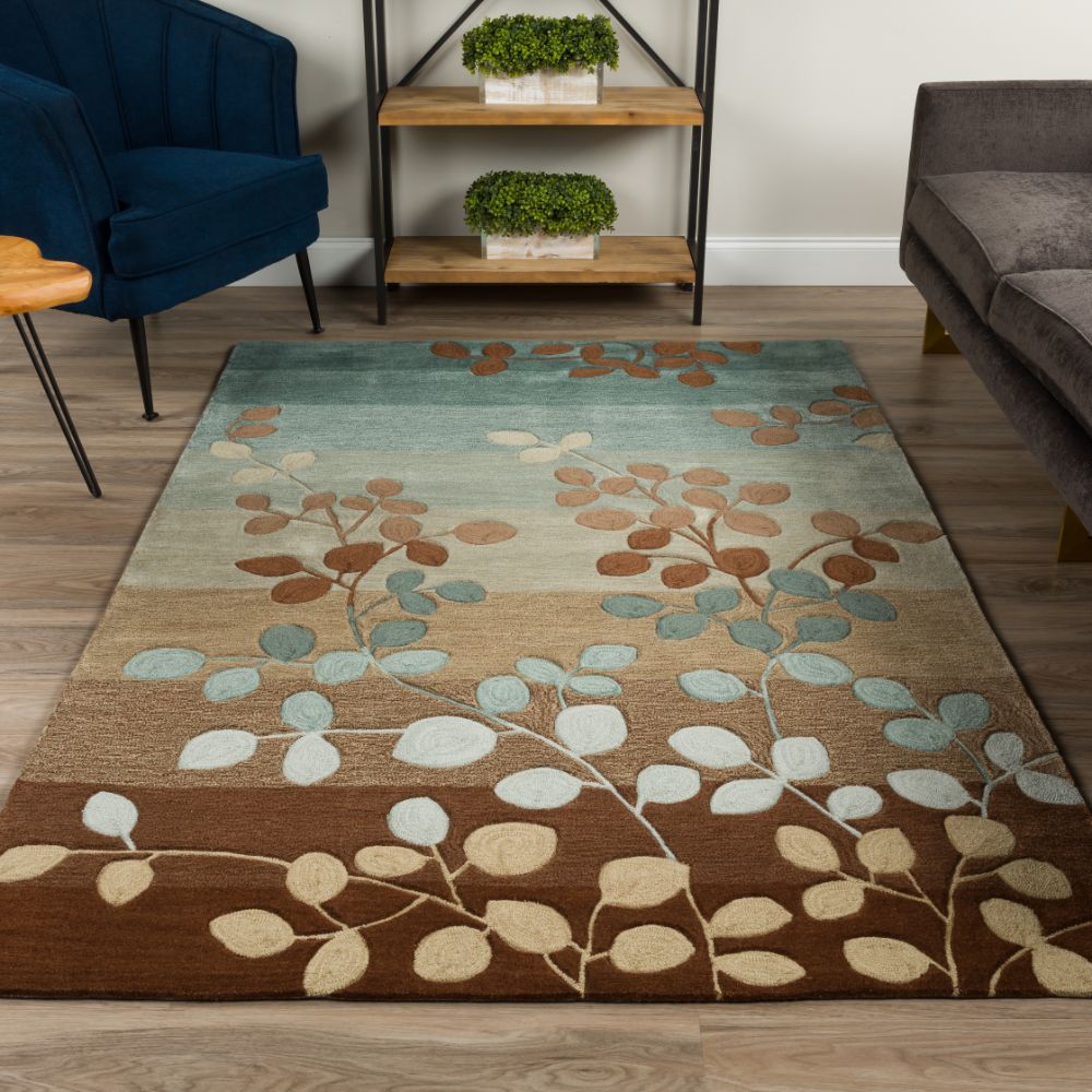 Teal, Brown & Cream Botanical Rug | Wool | Flormi by Rugfine