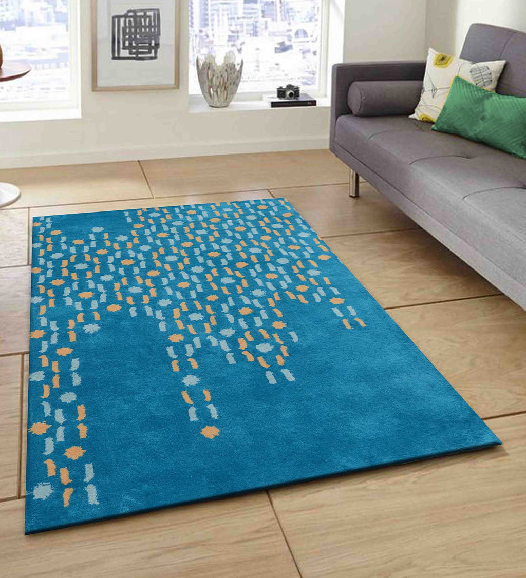 Hand Tufted Rug | Teal, Gold & White | Wool | Morbix by Rugfine