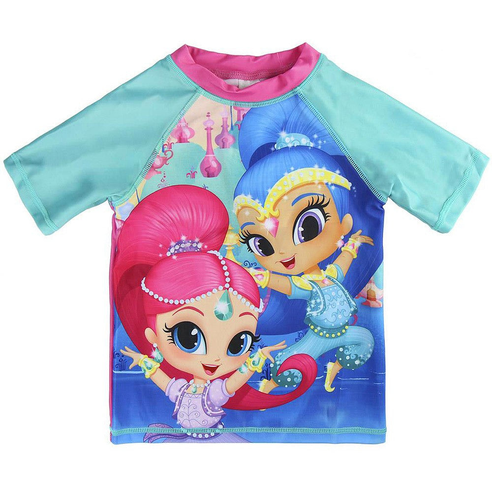 Turquoise and pink long-sleeve beach top with character graphic