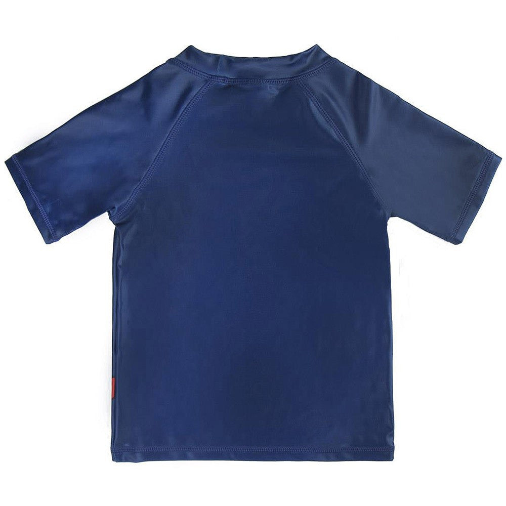 Navy blue short-sleeve beach top with crew neck