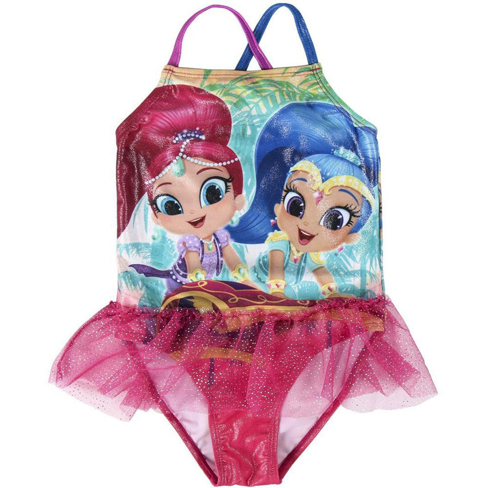 Kids' glitter mermaid swimsuit with character graphic, pink skirted one-piece