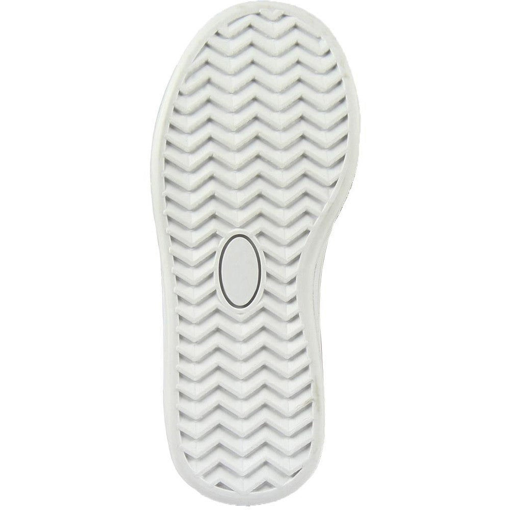 White rubber sneaker outsole with zigzag tread and oval grip detail