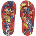 Girls superhero flip-flops with red printed characters and glitter strap