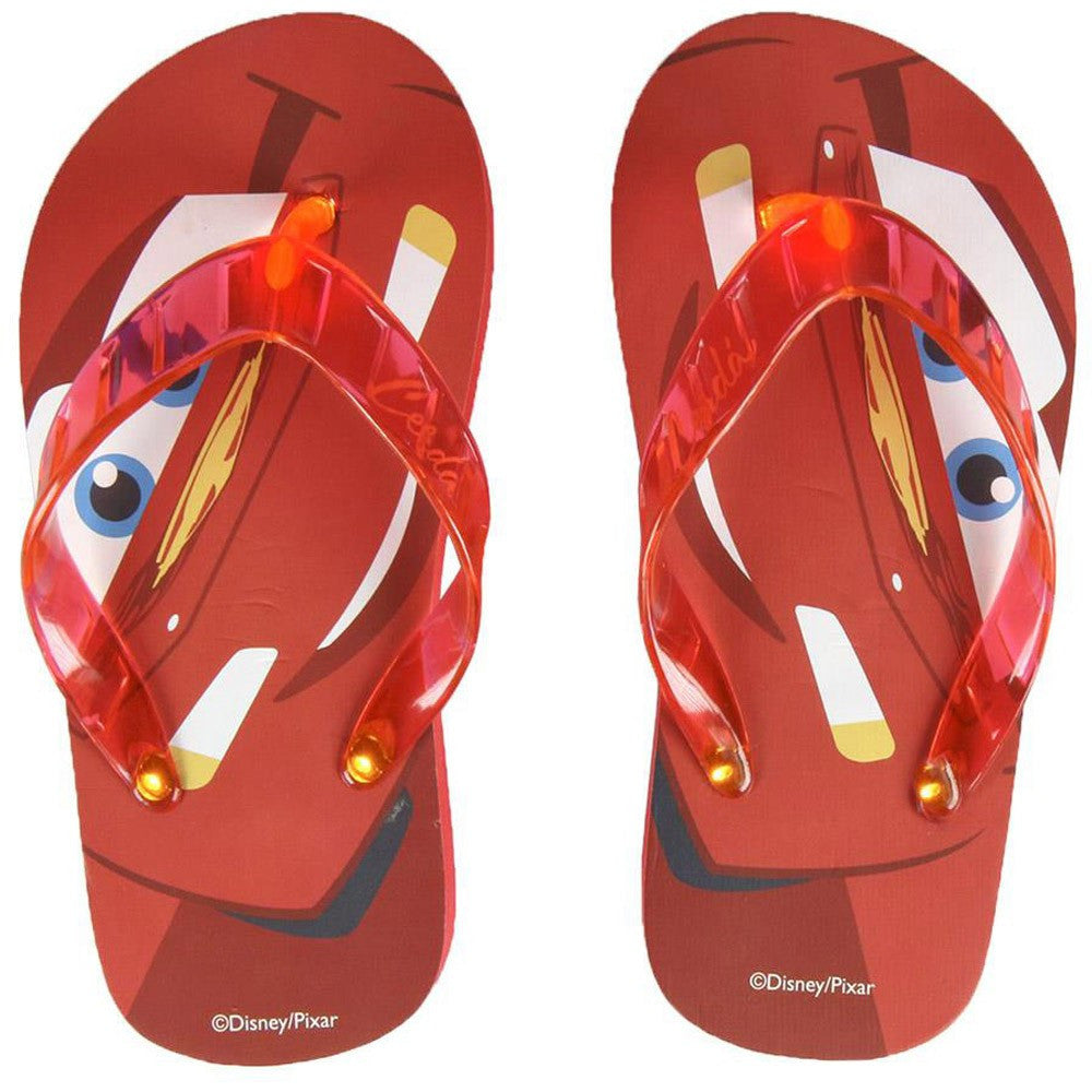 Red flashing flip-flops with glowing light points on the straps