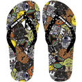Star Wars flip-flops with black thong straps and colorful comic-style character print
