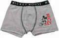 Grey boxer briefs with Mickey Mouse waistband and side Mickey graphic