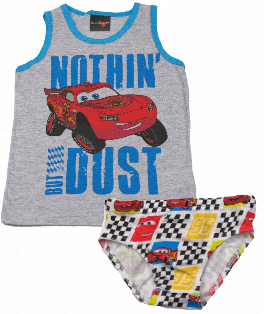Gray Cars underwear set with tank top and printed briefs