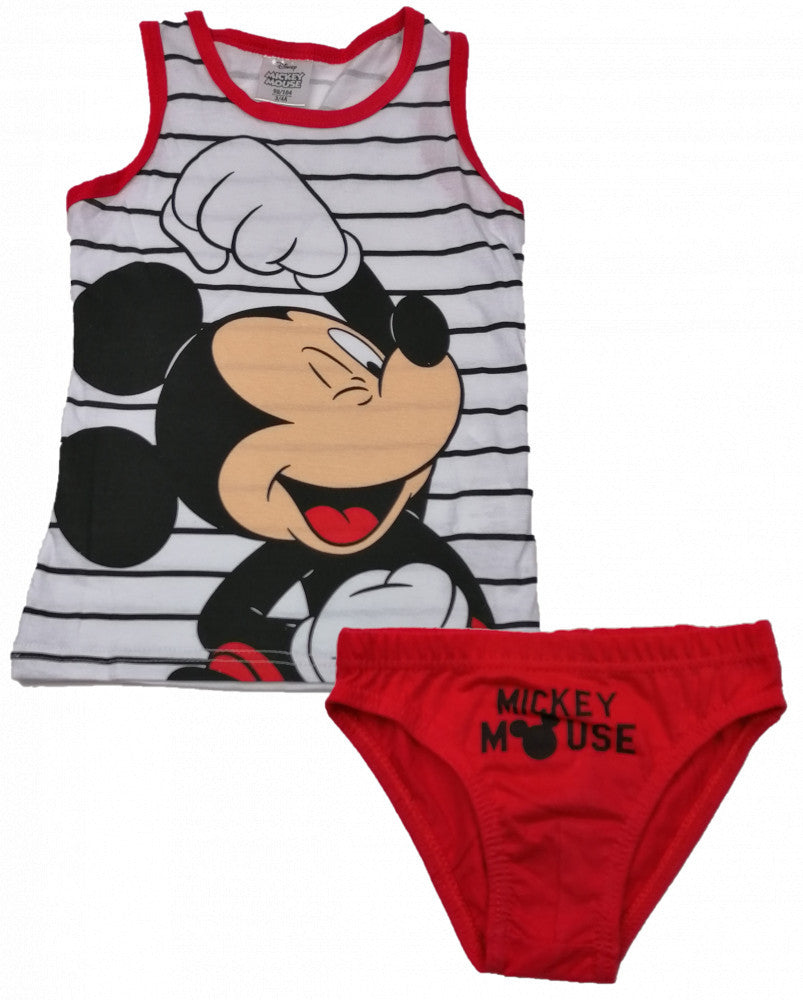 Red and white Mickey Mouse underwear set: striped tank top and red briefs