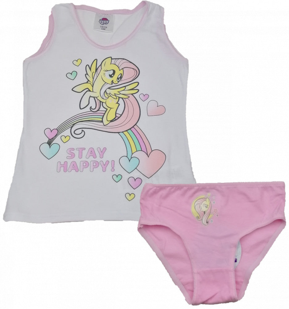 Girls' white and pink cartoon lingerie set with tank top and briefs
