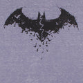 Men's blue tie-dye t-shirt close-up of black Batman bat logo
