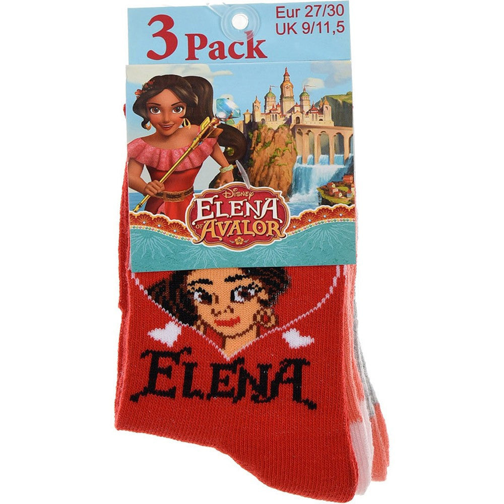 3-pack crew socks in red with large character graphic and ELENA text
