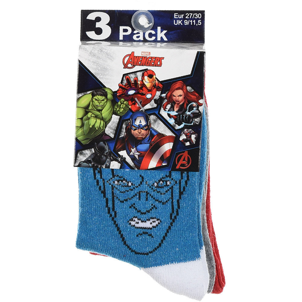 Avengers socks set 3-pack in box; blue crew sock with character graphic