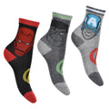 3-pack character graphic socks, red/black and gray with comic-style faces.