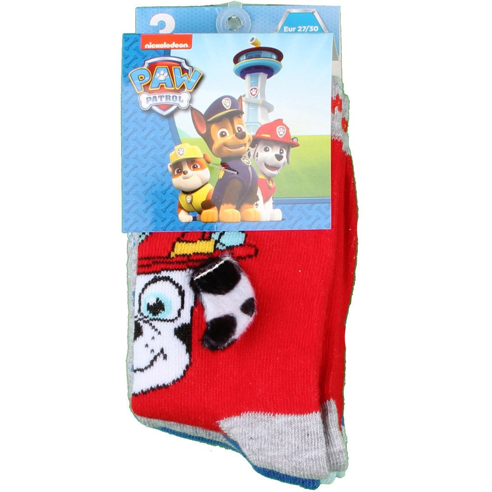 Kids red dog character crew sock with black-and-white dog head and paw print