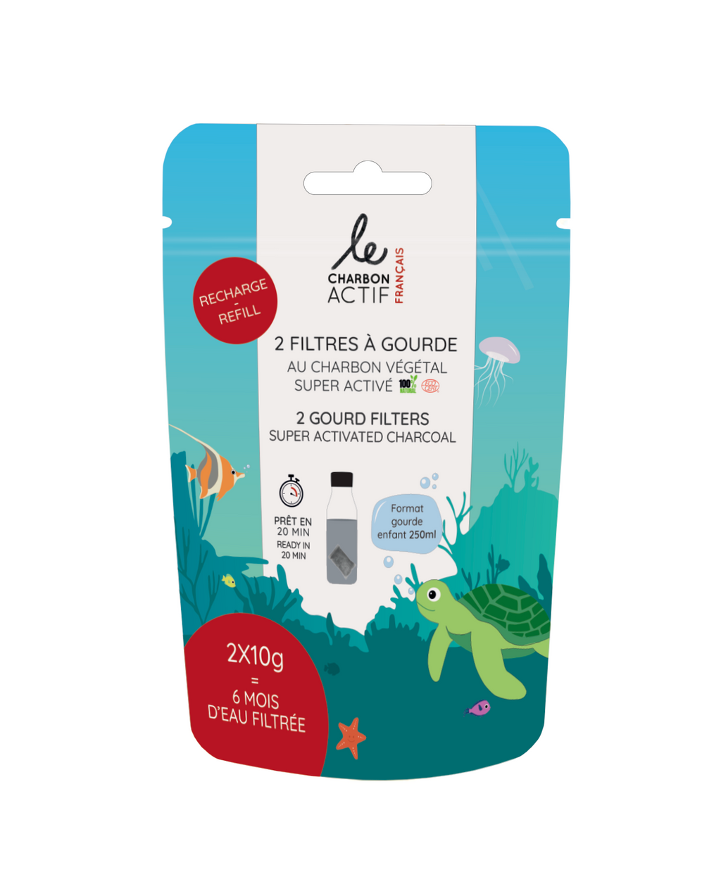 Lot de 2 filtres à eau au charbon actif pour gourde enfant