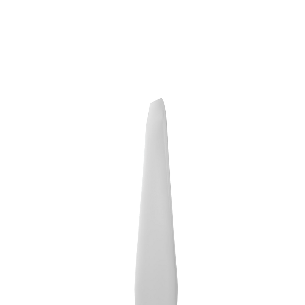 White slant eyebrow tweezer with pointed angled tip