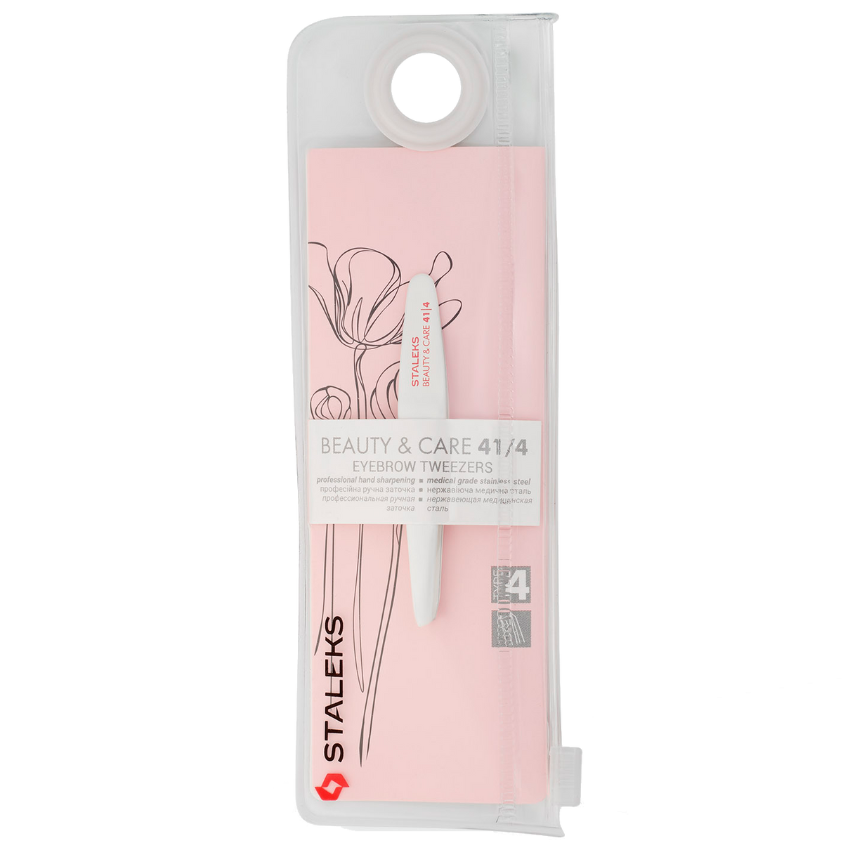 STALEKS BEAUTY & CARE 41/4 eyebrow tweezers package, slant tip design
