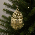 Personalized floral egg christmas bauble | antique gold metallic ornament | set of 2 or 4