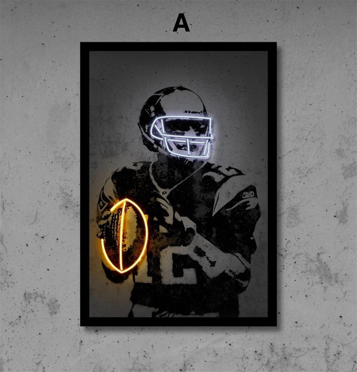 Poster Football Spieler mit Neon leuchtenden Ball und Helm als Deko Print ohne Rahmen