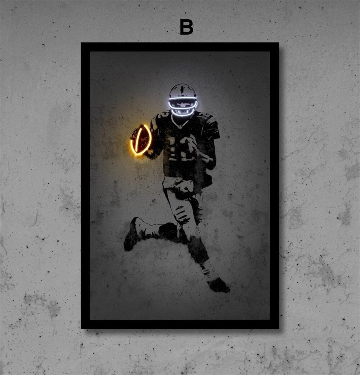 Poster Football Spieler mit Neon leuchtenden Ball und Helm als Deko Print ohne Rahmen